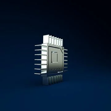 Silver Computer processor with microcircuits CPU icon isolated on blue backgr Illustrazione stock