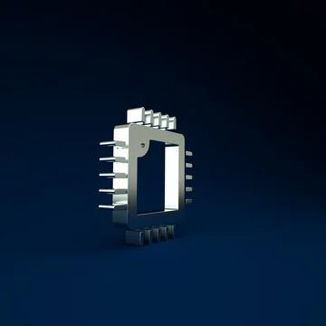 Silver Computer processor with microcircuits CPU icon isolated on blue backgr Stock Illustration
