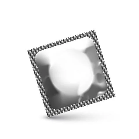 Silver condom isolated on white background. Blank foil wrapper vector イラスト素材
