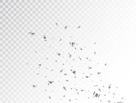 Silver confetti explosion on transparent background. Bright festive tinsel. F Stock Illustration