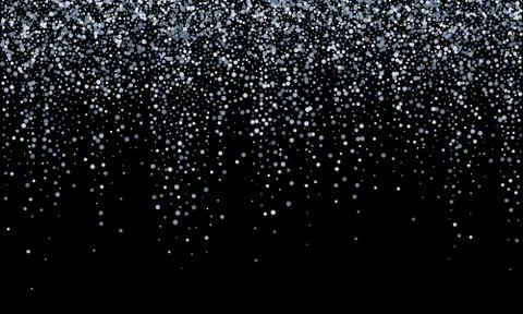 Silver confetti falling, glitter snow shine and glow on black vector backgrou Illustrazione stock