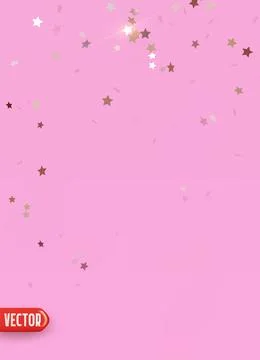 Silver confetti falling shape stars on light pink background. Confetti real.. Stock Illustration