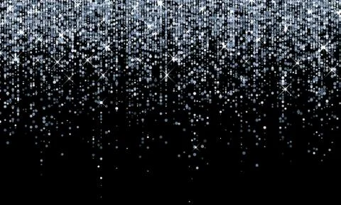 Silver confetti falling, sparkling glitter background. Vector carnival party  Illustrazione stock