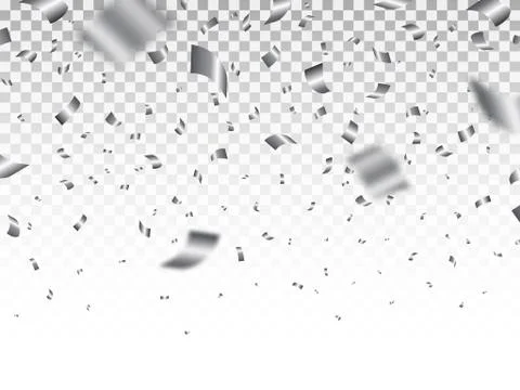 Silver confetti isolated on transparent backdrop. Luxury bright tinsel. Festive Stock-Illustration