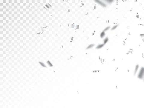 Silver confetti isolated on transparent backdrop. Realistic luxury tinsel Stock-Illustration