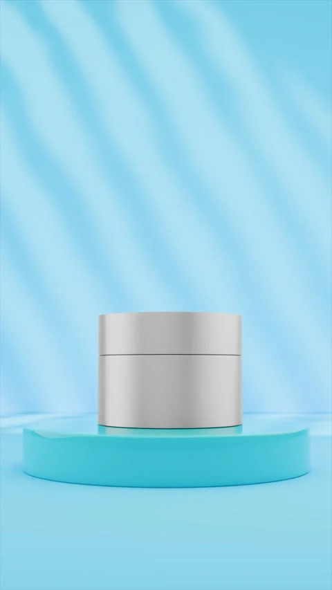 Silver container cosmetic jar on blue podium Stock Footage 312469976
