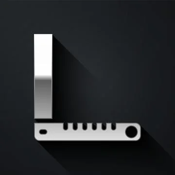 Silver Corner ruler icon isolated on black background. Setsquare, angle ruler Stock Illustration