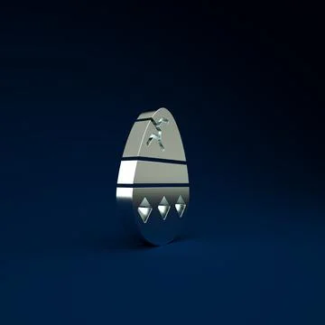 Silver Cracked egg icon isolated on blue background. Happy Easter. Minimalism Stock Illustration