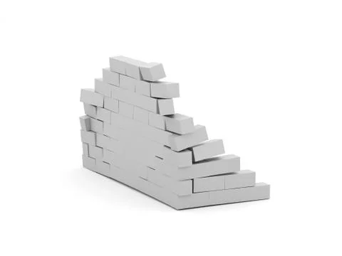 Silver crash brick wall isolated on white background Stock Illustration