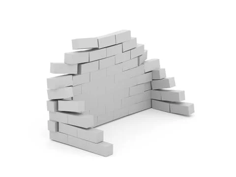 Silver crash brick wall isolated on white background Illustrazione stock