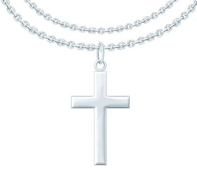 Silver cross with chain vector icon isolated on white background, metal necklace Stock Illustration