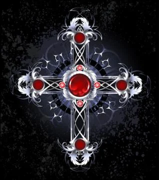 Silver cross with rubies イラスト素材