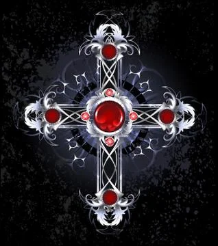 Silver Cross with Rubies Stock Illustration