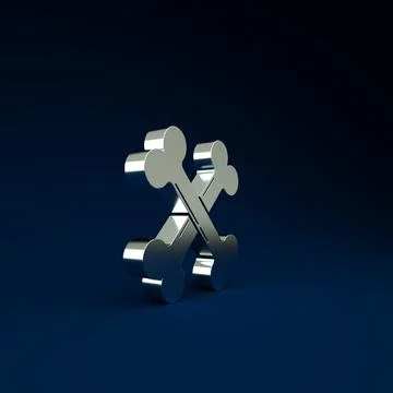 Silver Crossed bones icon isolated on blue background. Pets food symbol. Happ Stock Illustration