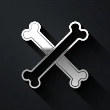 Silver Crossed bones icon isolated on black background. Pets food symbol. Hap Stock Illustration
