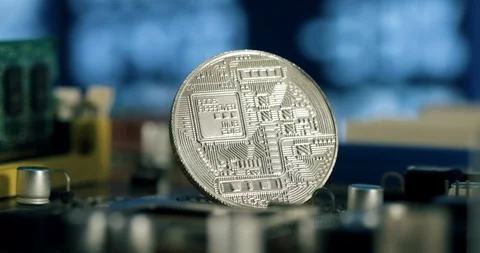 Silver cryptocurrency coin closeup Video stock 92926795