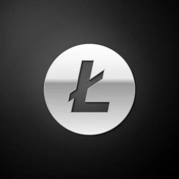 Silver Cryptocurrency coin Litecoin LTC icon isolated on black background Ilustración de archivo