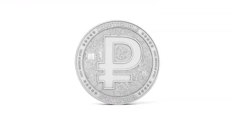 Silver Cryptoruble spinning in perfect loop on white background. 스톡 동영상 82285592