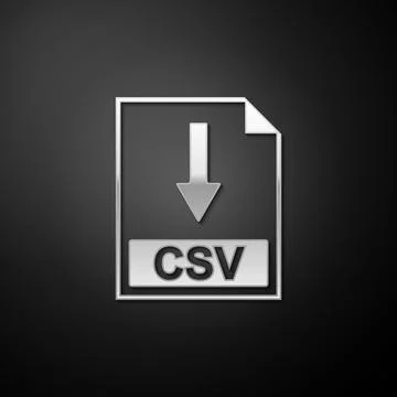 Silver CSV file document icon. Download CSV button icon isolated on black Stock Illustration
