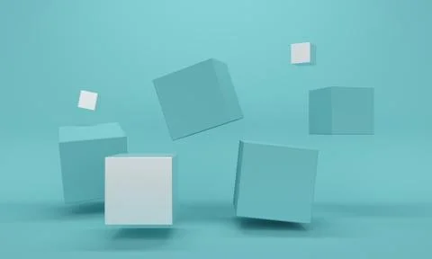 Silver cube levitates on a blue background. 3d rendering 스톡 일러스트
