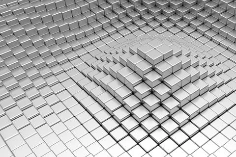 Silver Cubes Pyramid, Abstract of a pyramid structure composed of numerous .. Stock Illustration