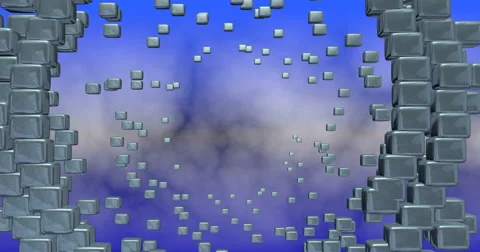 Silver cubes , spheres transform , expand in a  flying motion graphic  animation Stock Footage 65333250