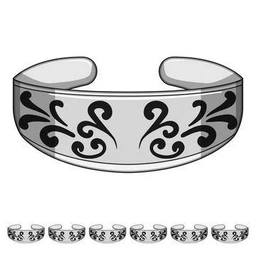 Silver cuff bracelet displaying ornate swirling pattern Stock Illustration