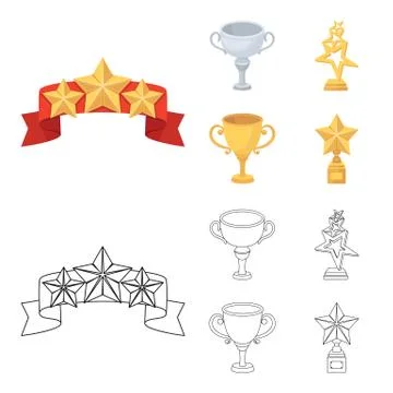 Silver cup for the second place, gold stars on the stand, a cup with a star, a Stock Illustration