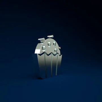 Silver Cupcake icon isolated on blue background. Minimalism concept. 3d illus Stock Illustration