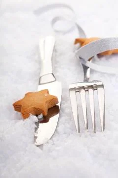 Silver cutlery with a bow Stock Photos