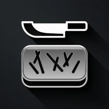 Silver Cutting board and knife icon isolated on black background. Chopping Board Stock Illustration