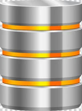 Silver cylinder stack with glowing orange rings representing database or da.. 스톡 일러스트
