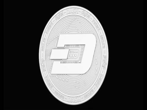 Silver Dash coin spinning in perfect loop isolated on black background. 4K 스톡 동영상 82713145