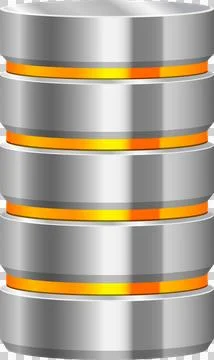 Silver database cylinder with bright orange bands indicating data storage c.. Stock Illustration