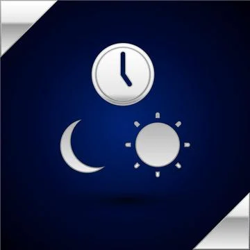 Silver Day and night with time icon isolated on dark blue background. Vector Illustrazione stock