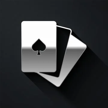 Silver Deck of playing cards icon isolated on black background. Casino gambling Illustration