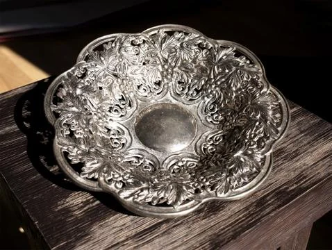 Silver decorative plate Stock Photos