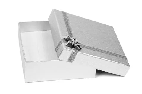 Silver decorative present box isolated on white background Stock Photos
