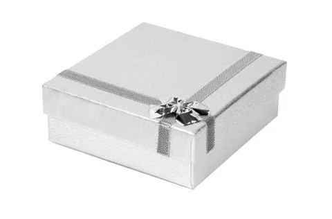 Silver decorative present box isolated on white background Foto stock