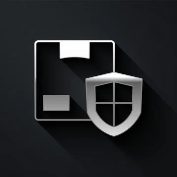 Silver Delivery security with shield icon isolated on black background. Delivery Stock Illustration
