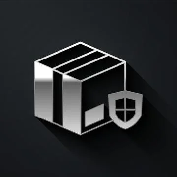 Silver Delivery security with shield icon isolated on black background. Delivery Illustration