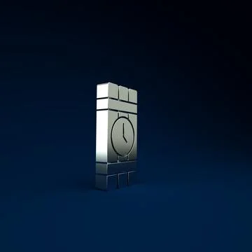 Silver Detonate dynamite bomb stick and timer clock icon isolated on blue bac Illustrazione stock