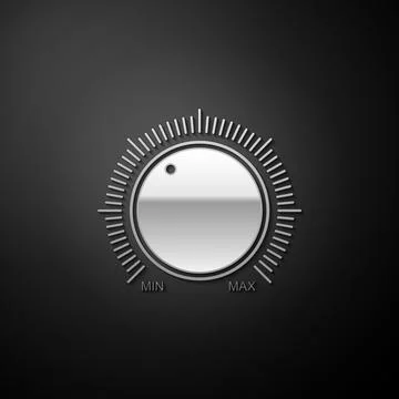 Silver Dial knob level technology settings icon isolated on black background Stock Illustration