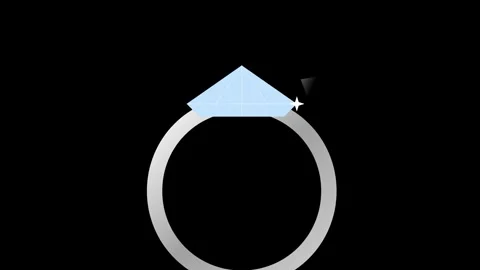 Silver Diamond Engagement Ring Icon with Animated Sparkling Glints on Black.. Stock Footage 346611847