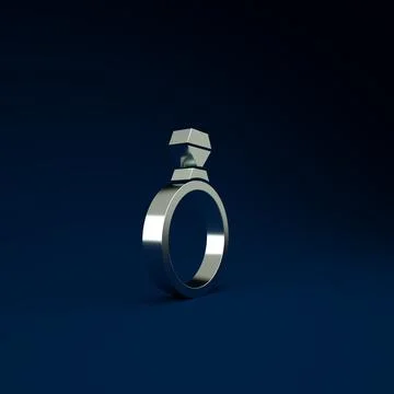 Silver Diamond engagement ring icon isolated on blue background. Minimalism c Stock Illustration