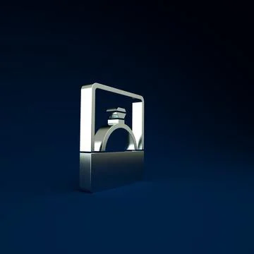 Silver Diamond engagement ring icon isolated on blue background. Minimalism c Stock Illustration
