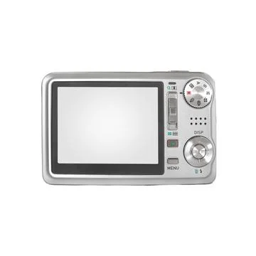 Silver digital camera back view with blank LCD screen isolated on white bac.. Stock Illustration