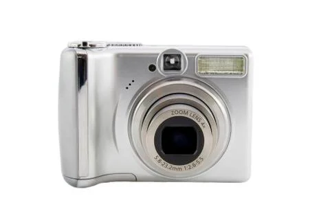 Silver digital camera isolated over white background 스톡 사진
