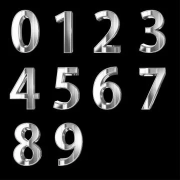 Silver digits - 0-9 - clipping path Stock Illustration