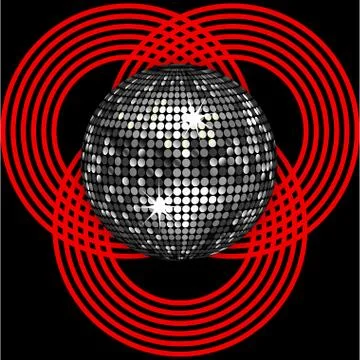 Silver disco ball on circle pattern over black Stock Illustration